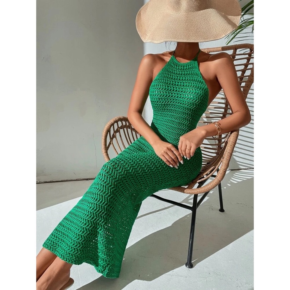 *Josephine Hollow Out Tie Backless Halter Dress - Picture 6 of 7